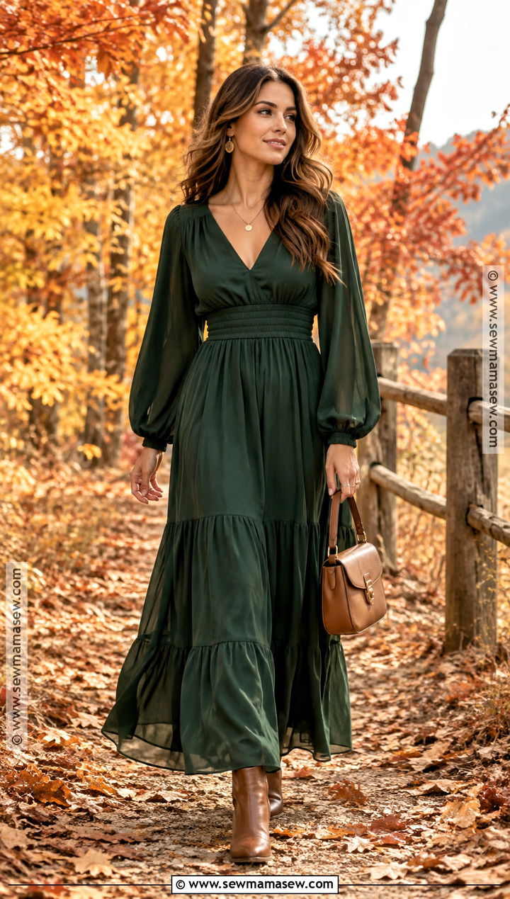 Forest Green Maxi Dress Fall Photo Shoot Outfit - 20 Fall Photo Shoot Outfits for Women