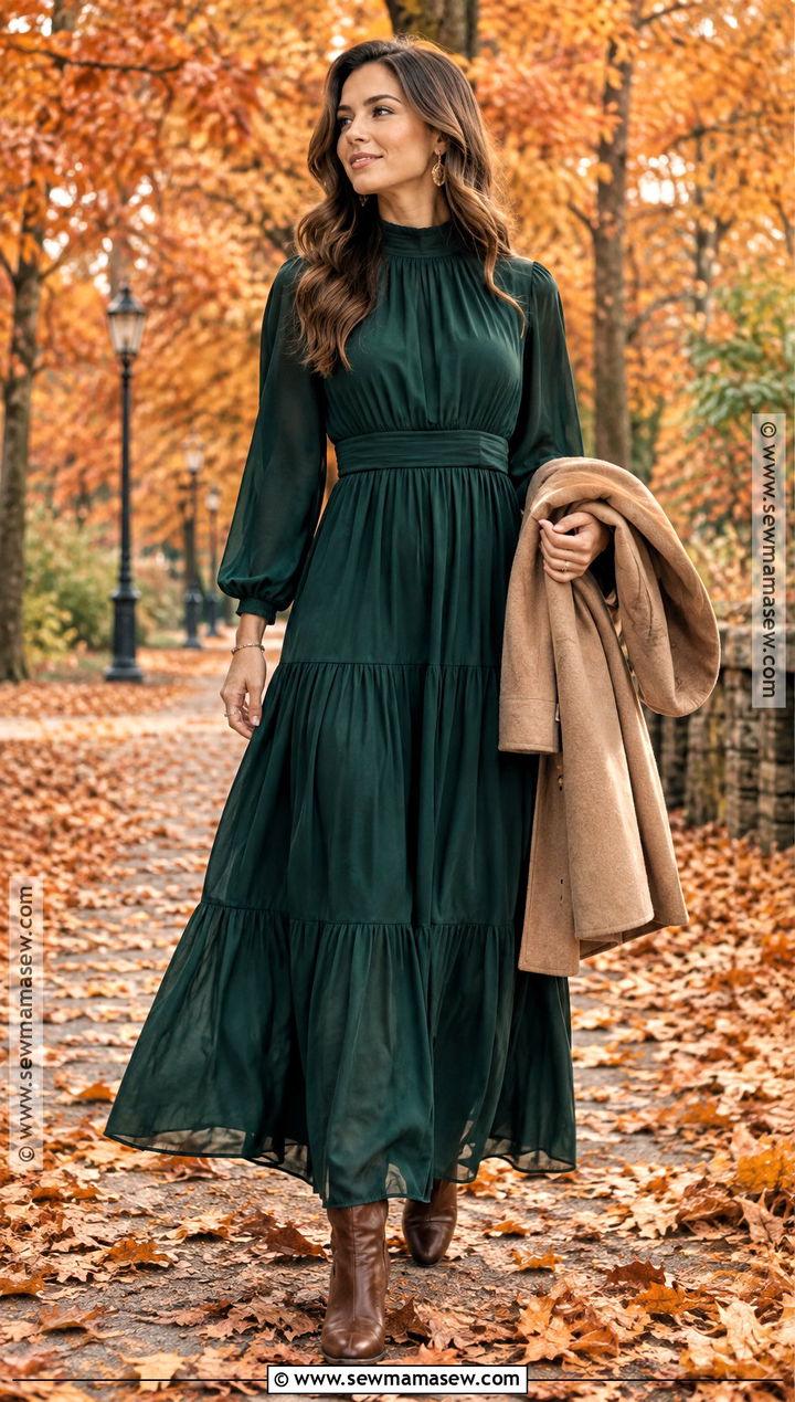 Forest Green Maxi Dress Fall Photoshoot Outfit - 20 Fall Outfits For Photoshoot