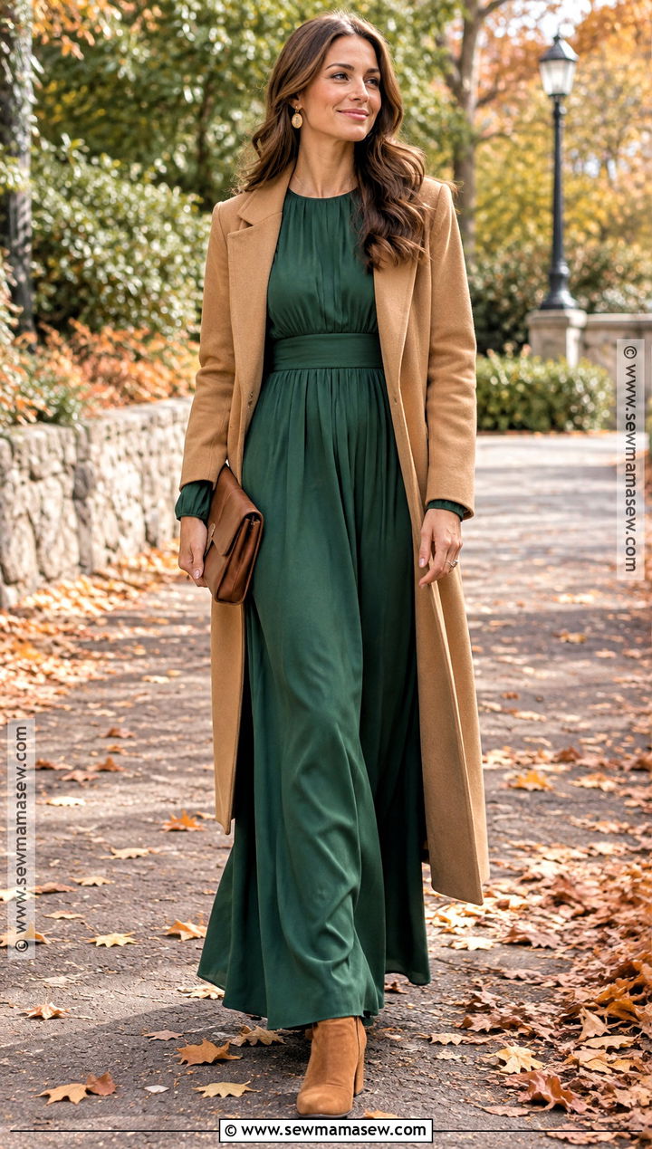 Forest Green Maxi Fall Wedding Guest Dress - 20 fall wedding guest dress casual ideas