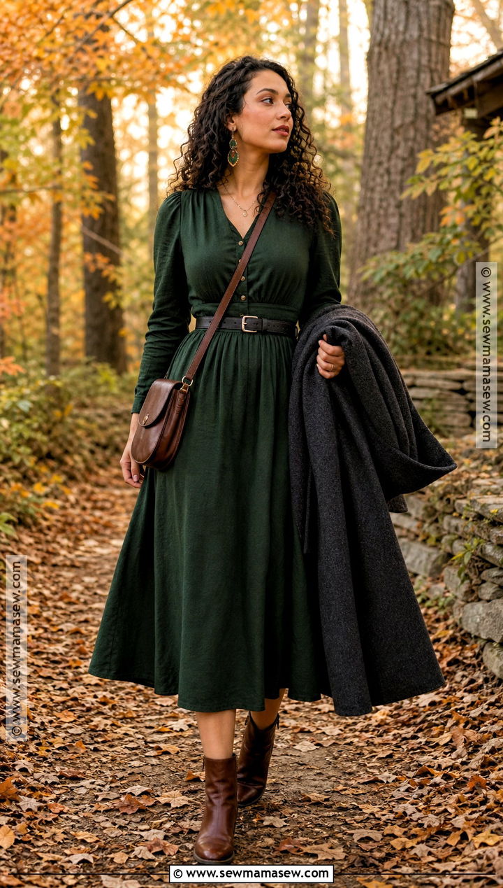 Forest Green Midi Dress Witch Outfit - 30 Modern Witch Outfit Aesthetic Ideas