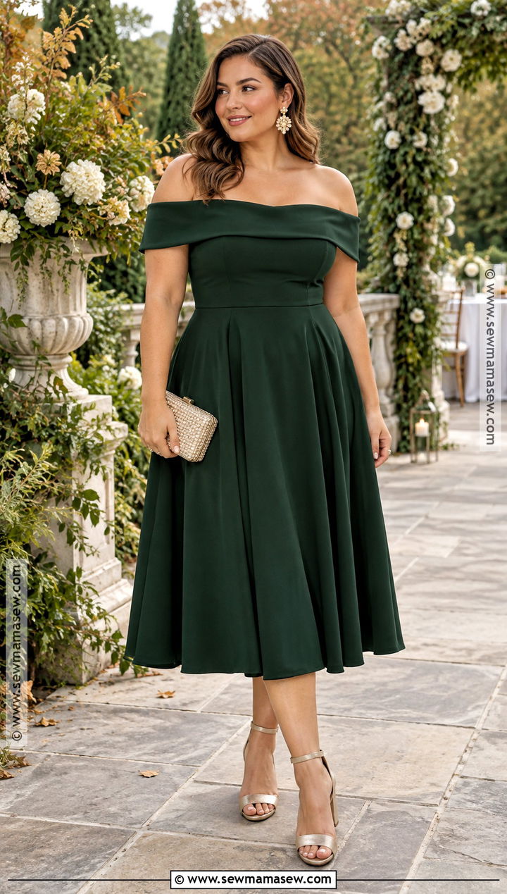 Forest Green Off Shoulder Fall Wedding Dress - 15 Fall Wedding Dress Midsize Ideas