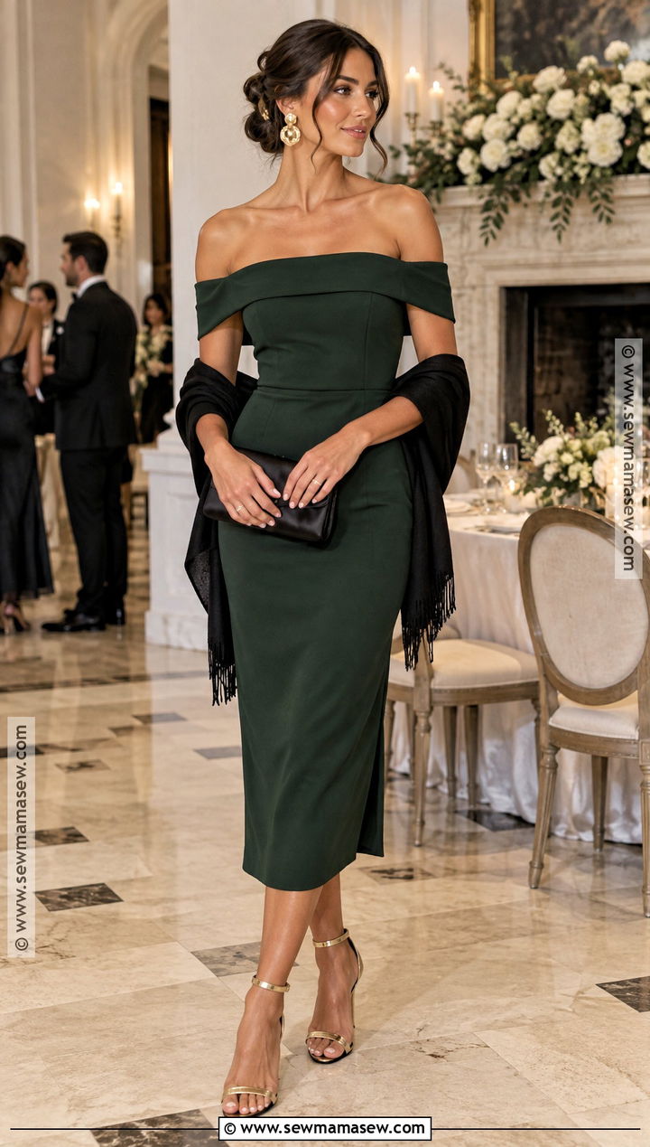 Forest Green Off Shoulder September Wedding Guest Dress - 25 september wedding guest dress ideas