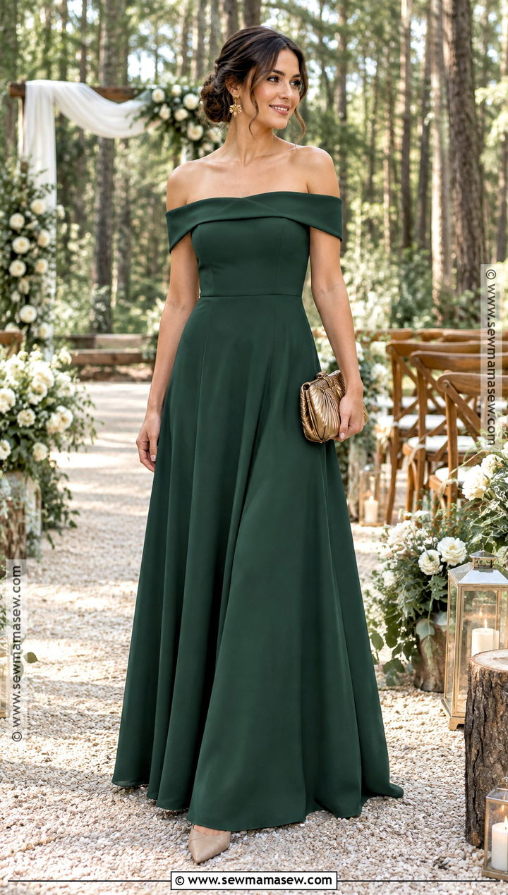 Forest Green Off Shoulder Wedding Party Dress - 15 fall wedding party dresses