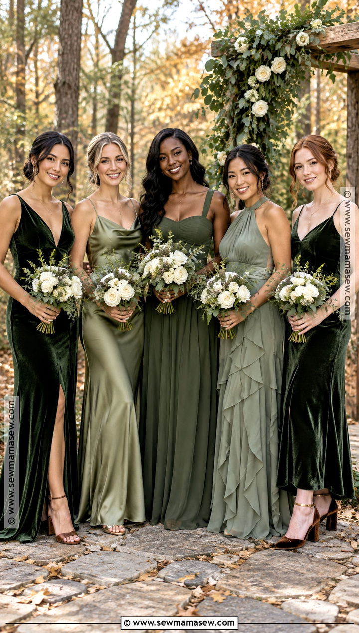 Forest Green Olive And Sage Bridesmaid Dresses - 15 Mix And Match Bridesmaid Dresses Fall Color Palettes