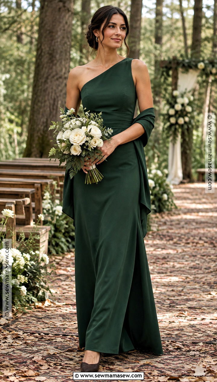 Forest Green One Shoulder Autumn Bridesmaid Dress - 25 autumn bridesmaid dresses