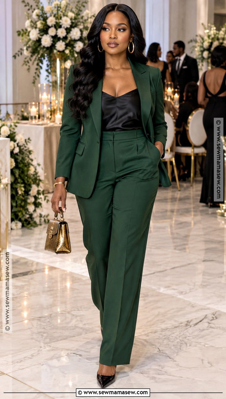 Forest Green Pantsuit Fall Wedding Guest Outfit - 15 fall wedding guest outfit ideas for black women