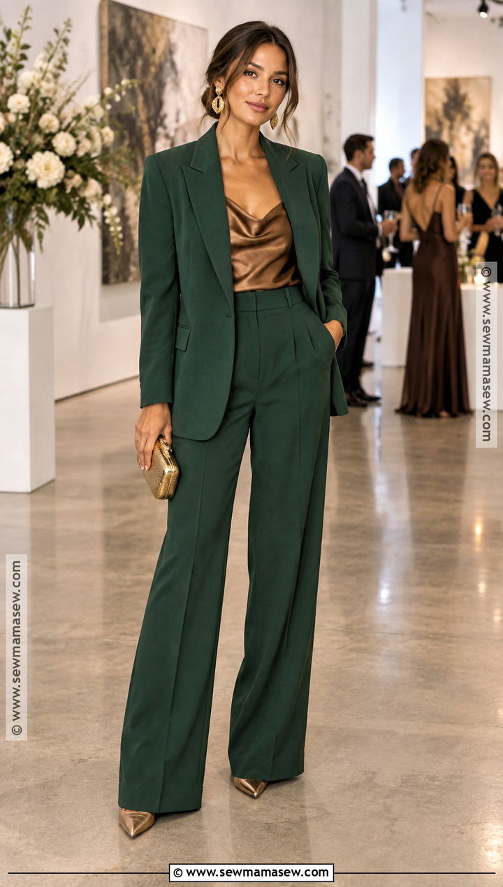 Forest Green Pantsuit Fall Wedding Guest Outfit - 20 fall wedding guest attire ideas