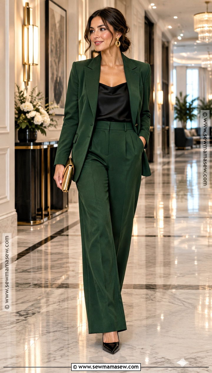 Forest Green Pantsuit For A November Wedding - 25 november wedding guest outfits