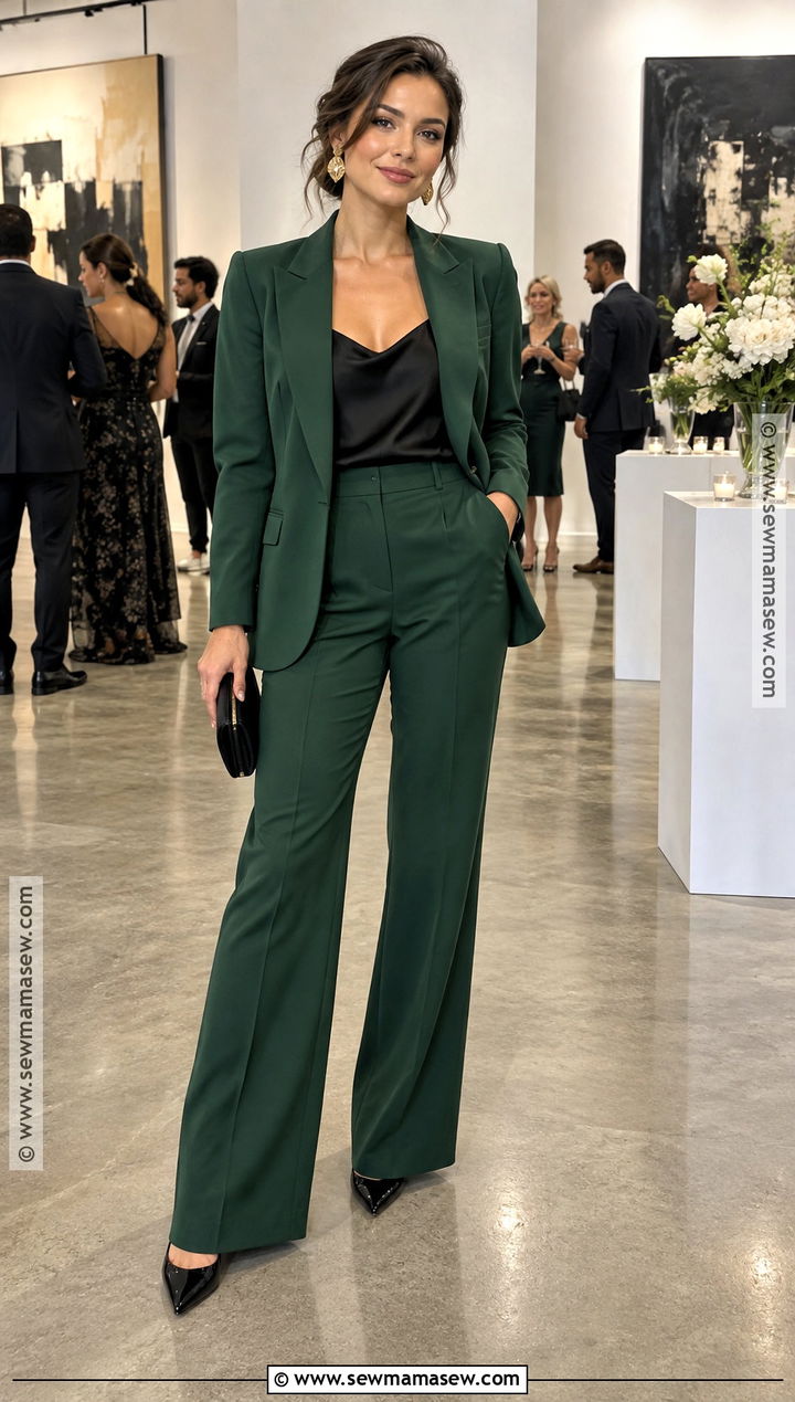 Forest Green Pantsuit November Wedding Outfit - 15 November Wedding Outfits