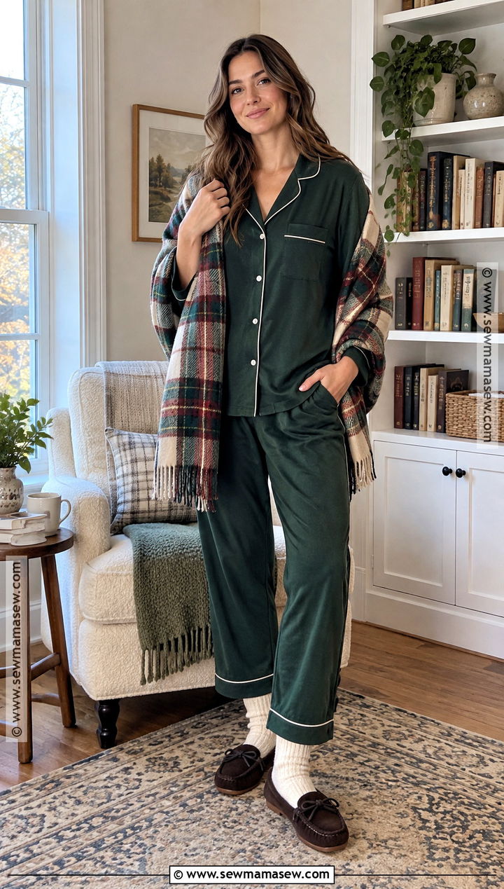 Forest Green Piped Fall Pajamas - 20 Fall Pajamas Aesthetic