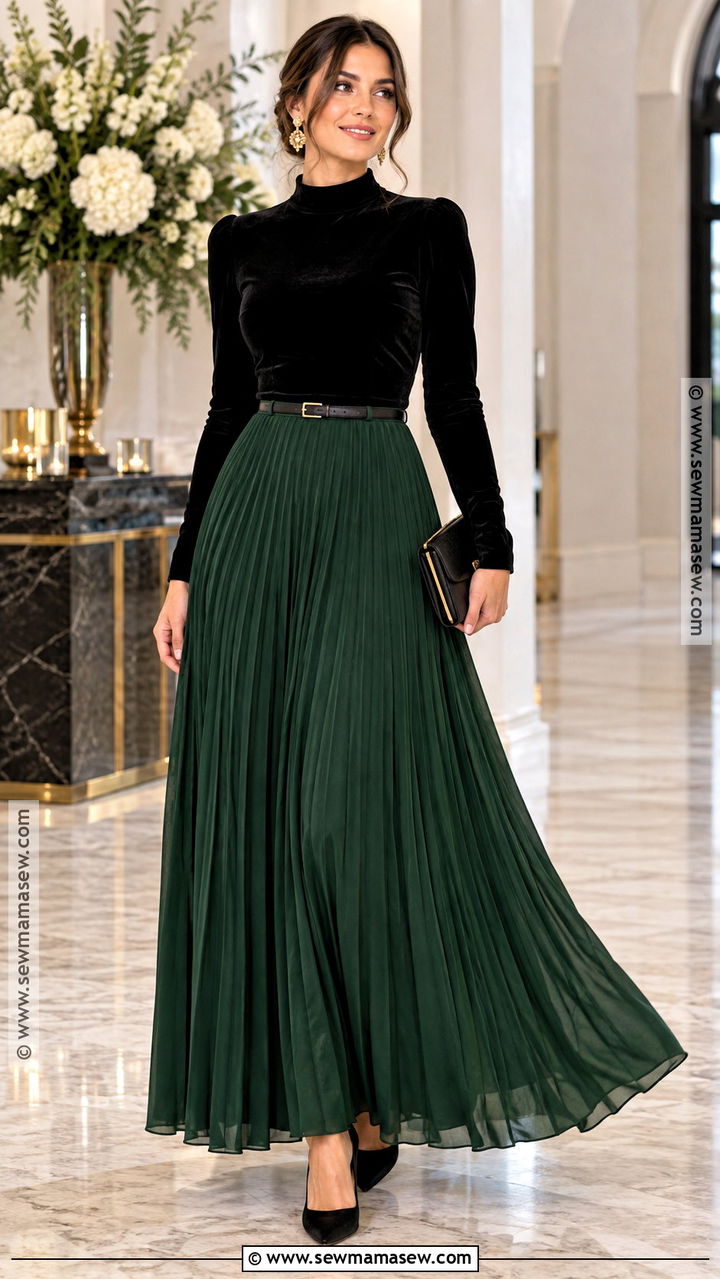 Forest Green Pleated Skirt Fall Formal Outfit - 20 fall formal outfits for women