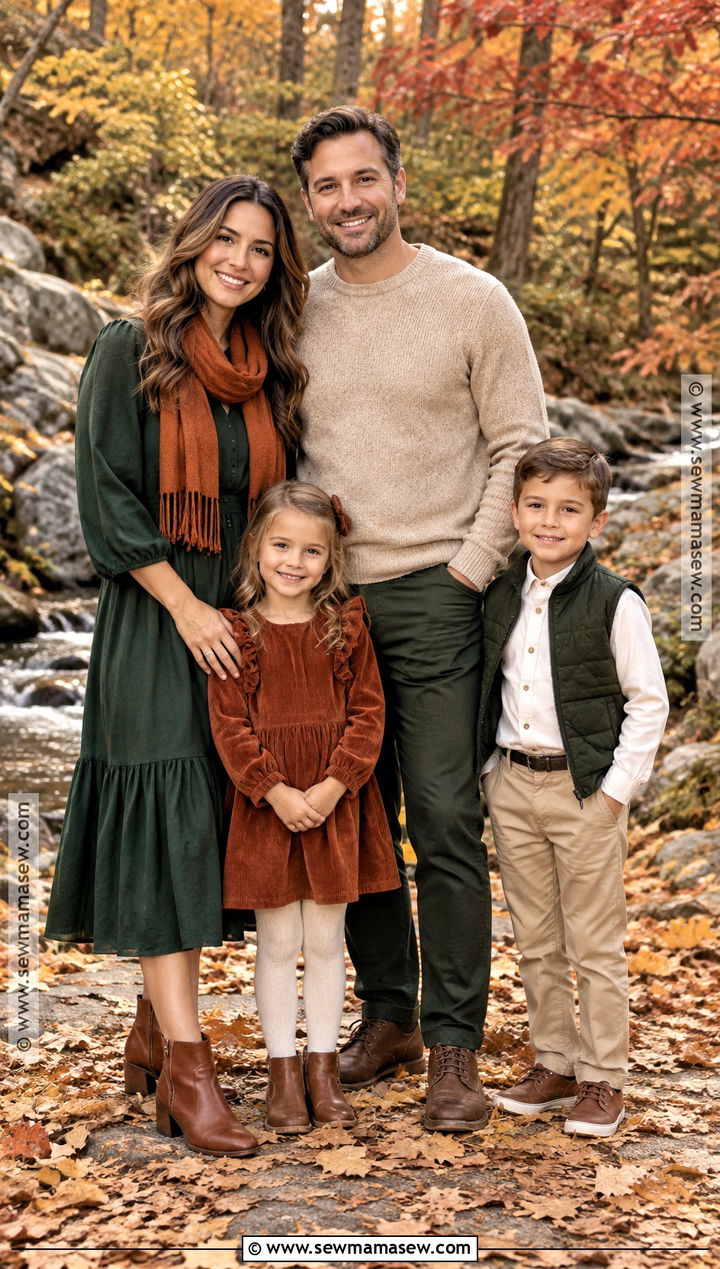 Forest Green Rust and Beige Fall Family Picture Outfit - 20 fall color family picture outfits