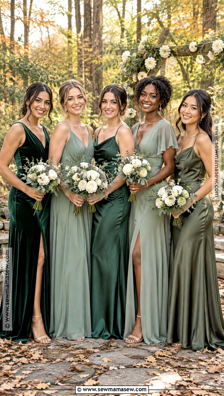 Forest Green Sage and Eucalyptus Bridesmaid Dresses - 20 fall bridesmaid dresses color palettes
