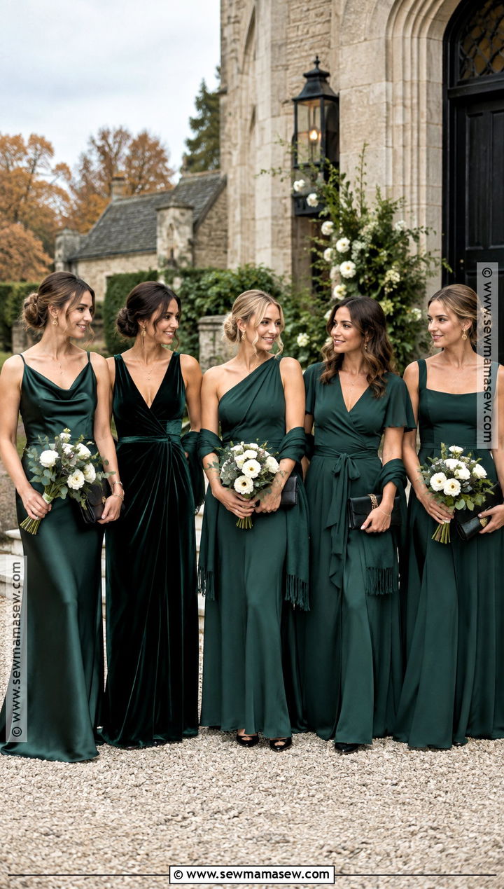 Forest Green Satin And Velvet Mismatched Bridesmaid Dresses - 20 mismatch bridesmaid dresses fall