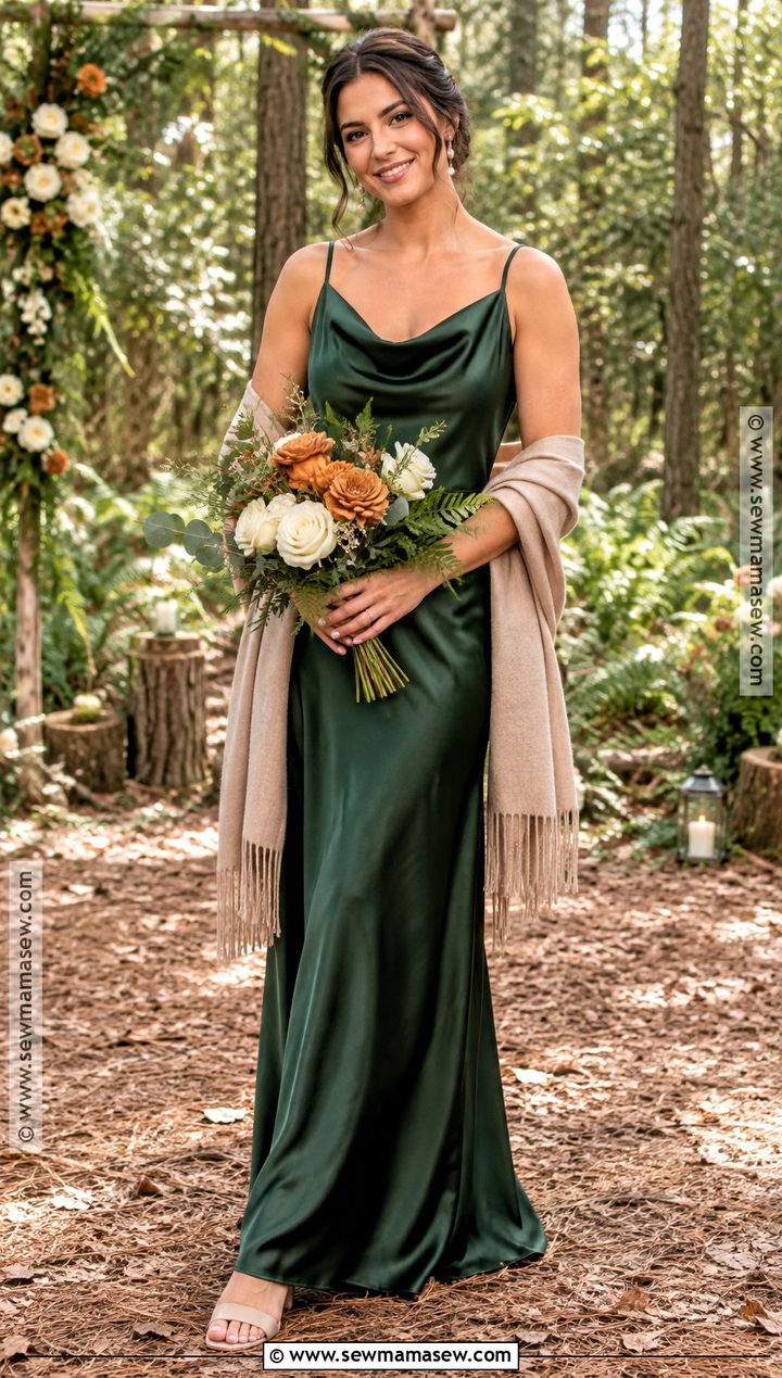 Forest Green Satin Bridesmaid Dress - 15 rustic fall wedding ideas autumn october bridesmaid dresses