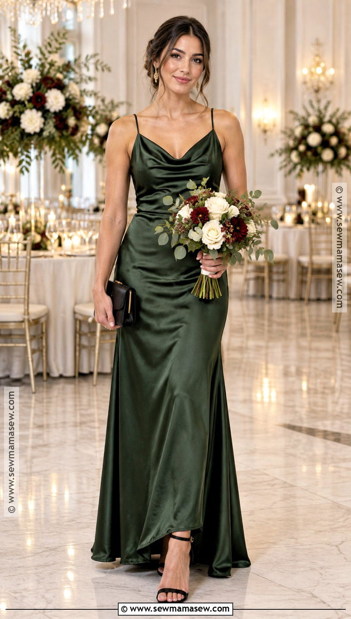 Forest Green Satin Bridesmaid Dress With Black Accessories - 15 Moody Fall Bridesmaid Dresses