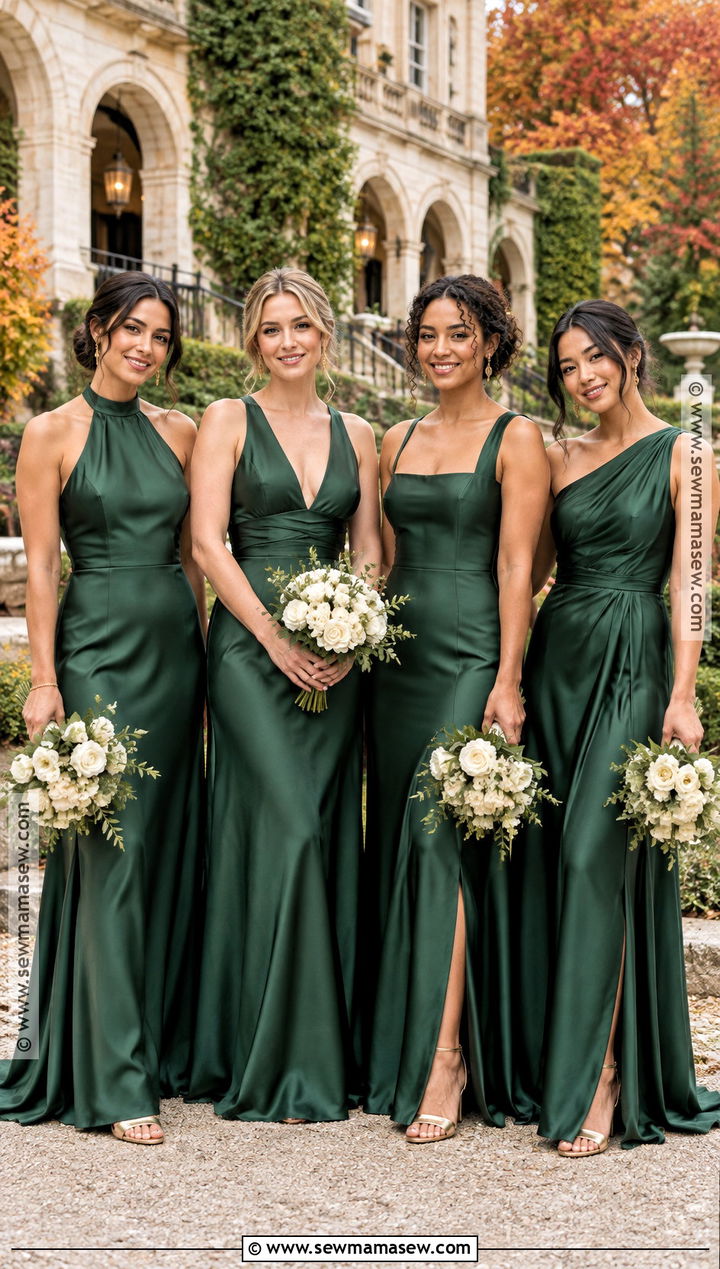 Forest Green Satin Bridesmaid Dresses - 15 Fall Colour Bridesmaid Dresses