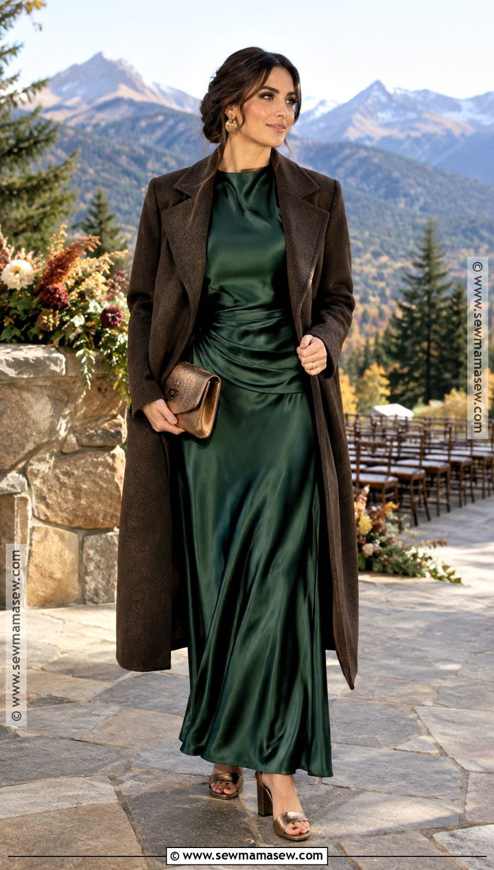 Forest Green Satin Maxi Dress Fall Mountain Wedding Outfit - 15 fall mountain wedding guest outfit ideas
