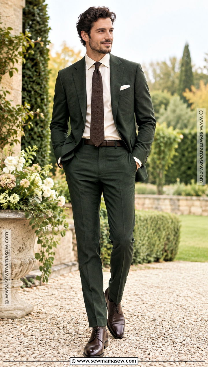 Forest Green Suit Fall Wedding Guest Outfit - 15 fall wedding outfit men guest ideas