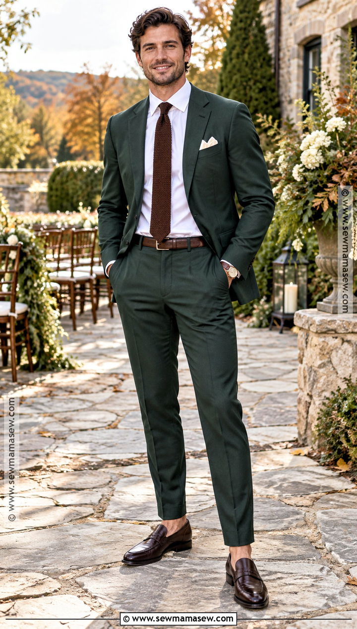 Forest Green Suit Fall Wedding Guest Outfit - 15 fall wedding attire for men guest ideas