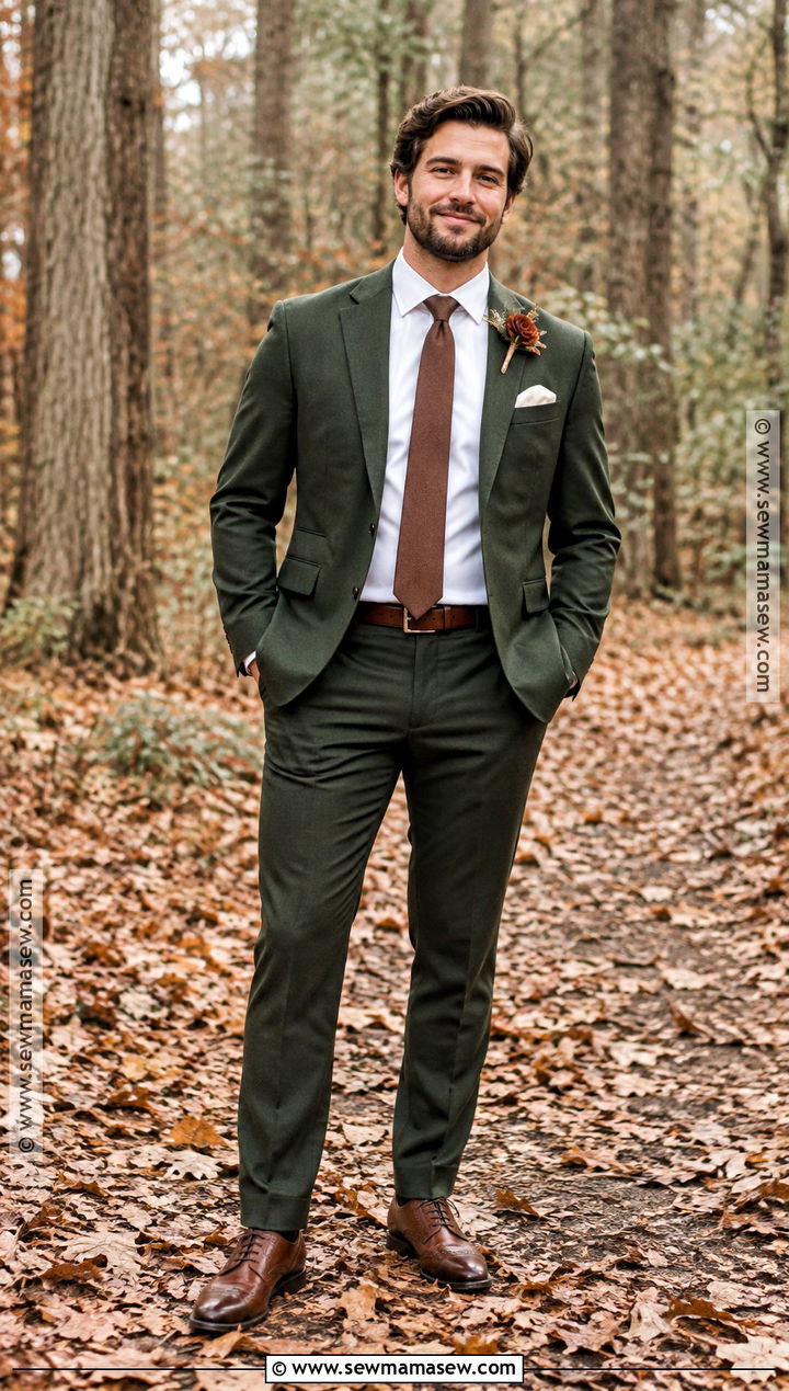 Forest Green Suit Groom Outfit - 15 groom style fall wedding ideas