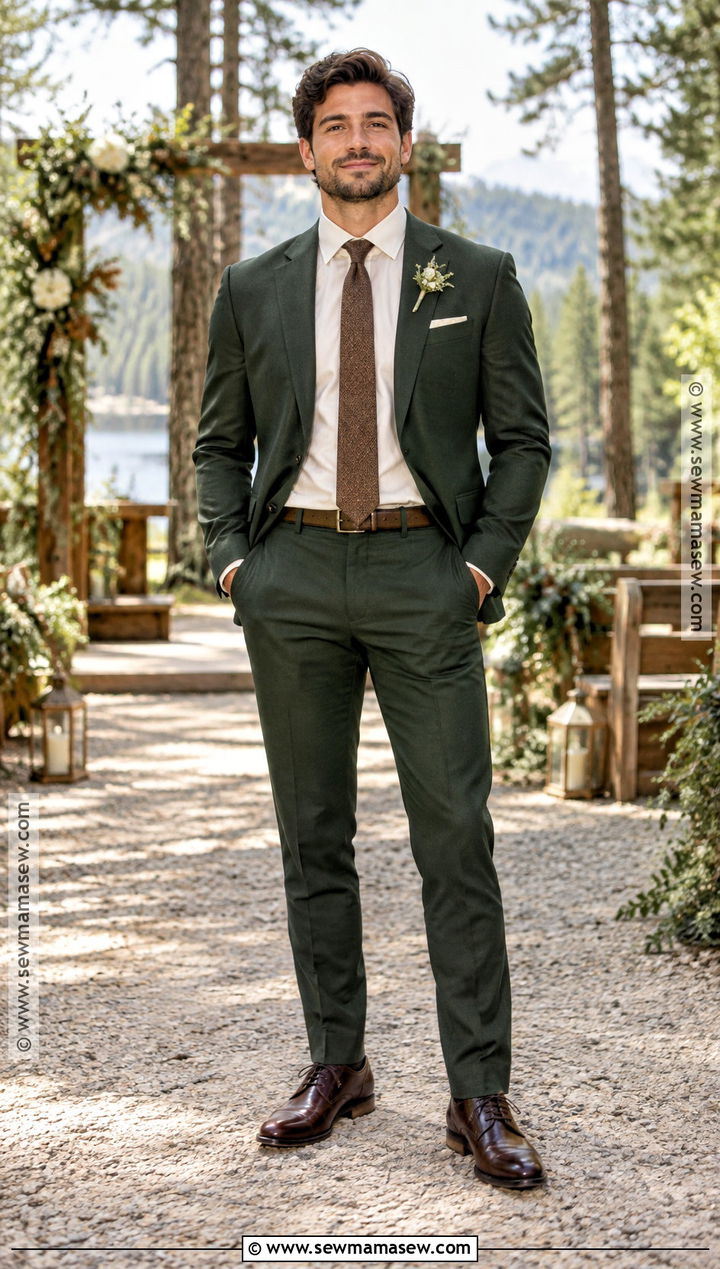 Forest Green Suit Groom Outfit - 15 groom outfit fall wedding ideas