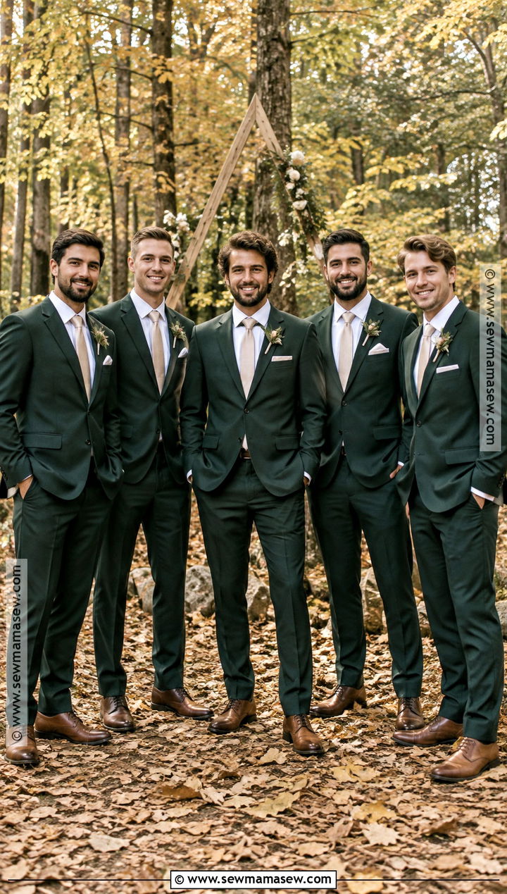 Forest Green Suit Groomsmen Attire - 15 fall color groomsmen attire ideas