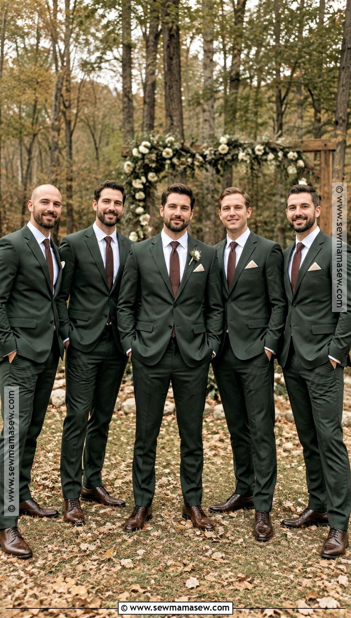 Forest Green Suit With Brown Accessories - 15 november groomsmen attire ideas