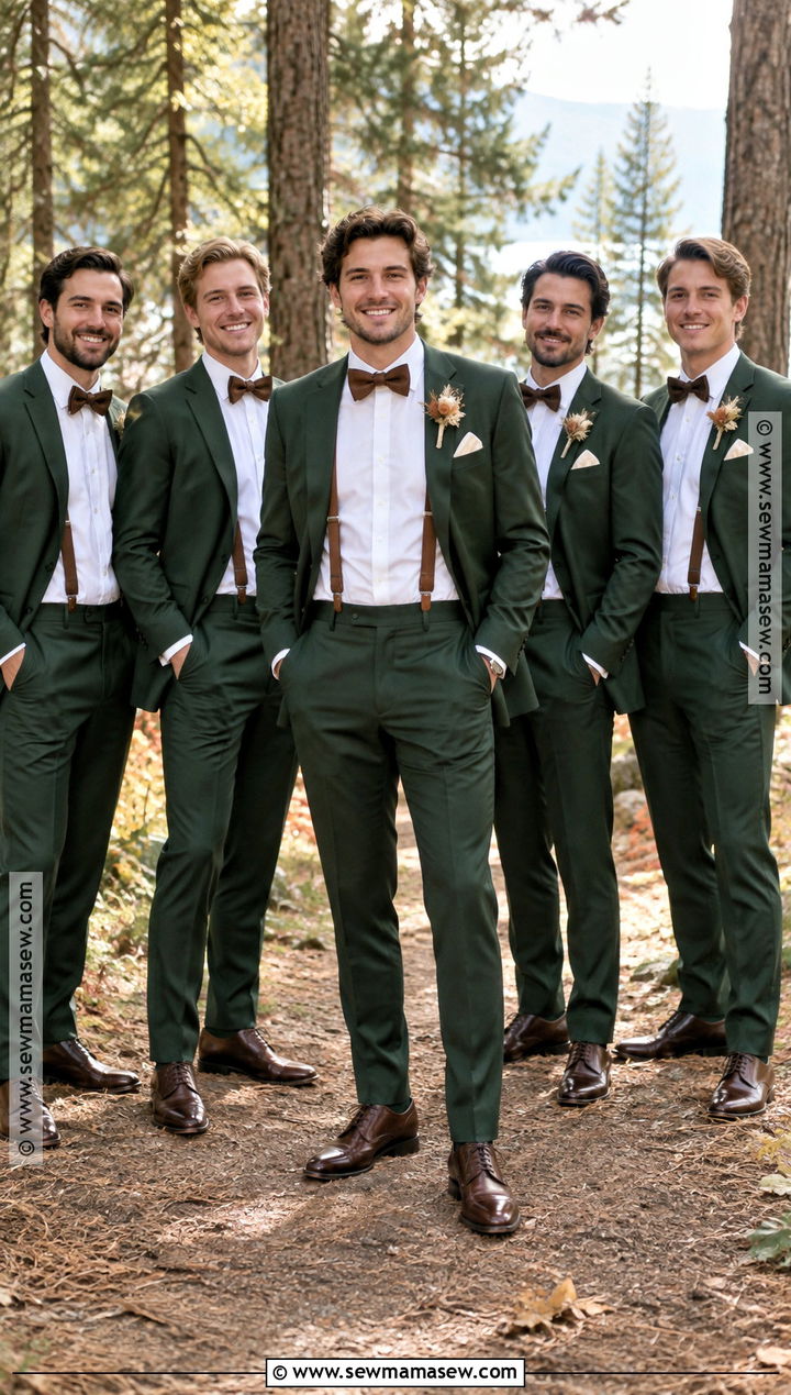 Forest Green Suit With Brown Suspenders - 15 fall groomsmen attire suspenders ideas