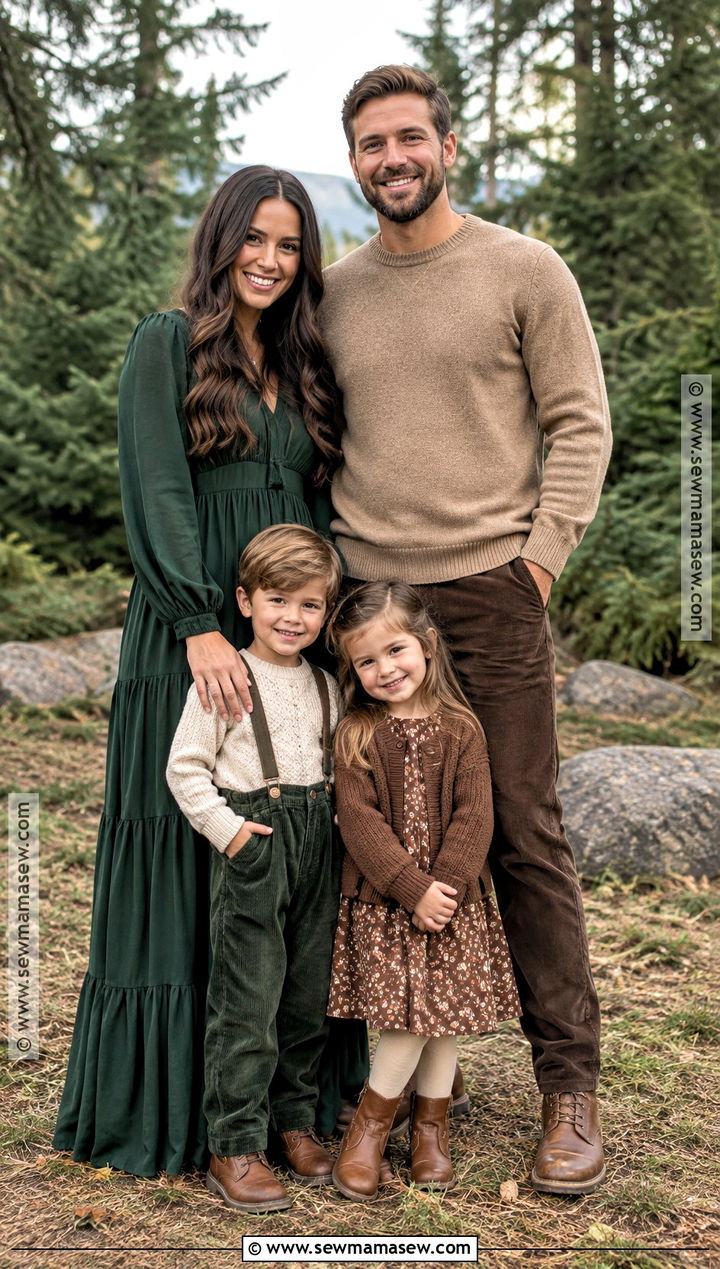 Forest Green Tan And Chocolate October Family Photo Outfits - 15 october family photos outfits colors