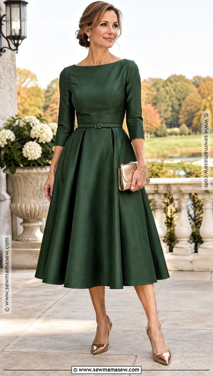Forest Green Tea Length Mother Of The Bride Dress - 15 Mother Of The Bride Dresses For Fall Wedding