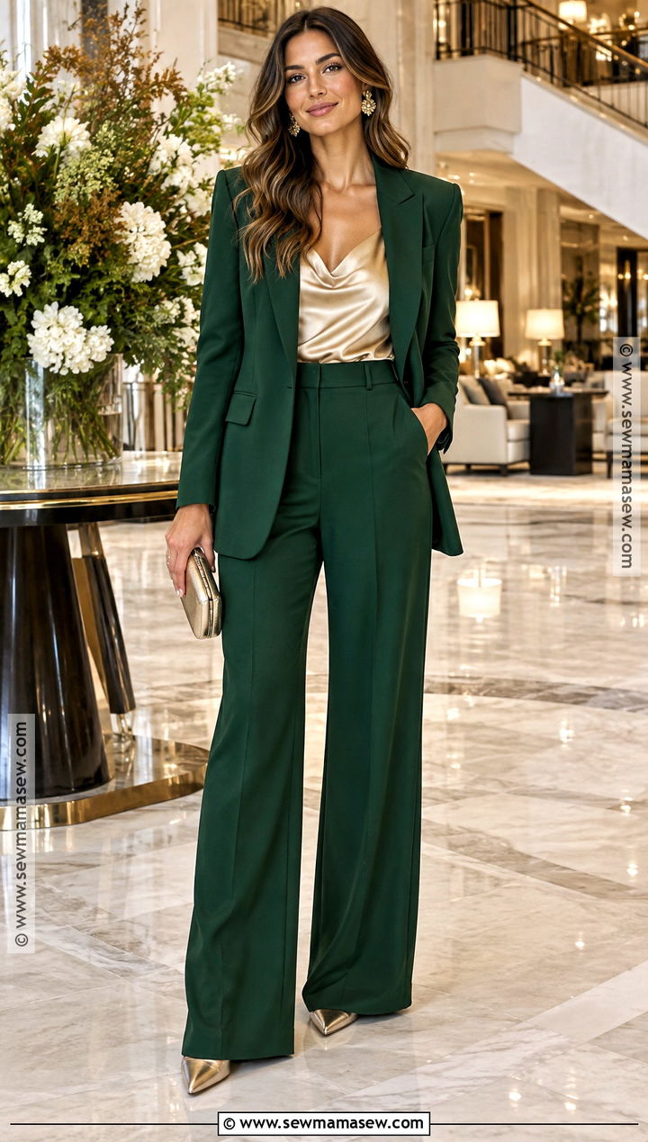 Forest Green Trouser Suit Autumn Wedding Guest Outfit - 25 autumn wedding guest outfit ideas