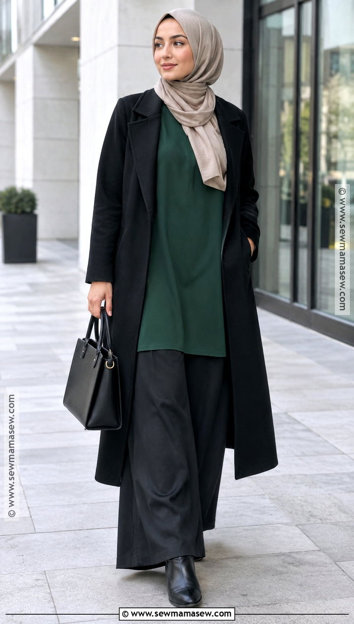 Forest Green Tunic and Black Pants Hijab Outfit - 25 fall hijab outfits