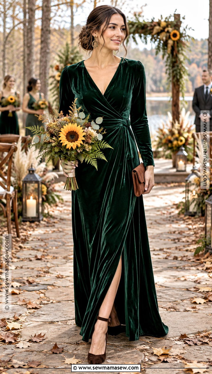 Forest Green Velvet Bridesmaid Dress - 15 fall sunflower wedding theme bridesmaid dresses