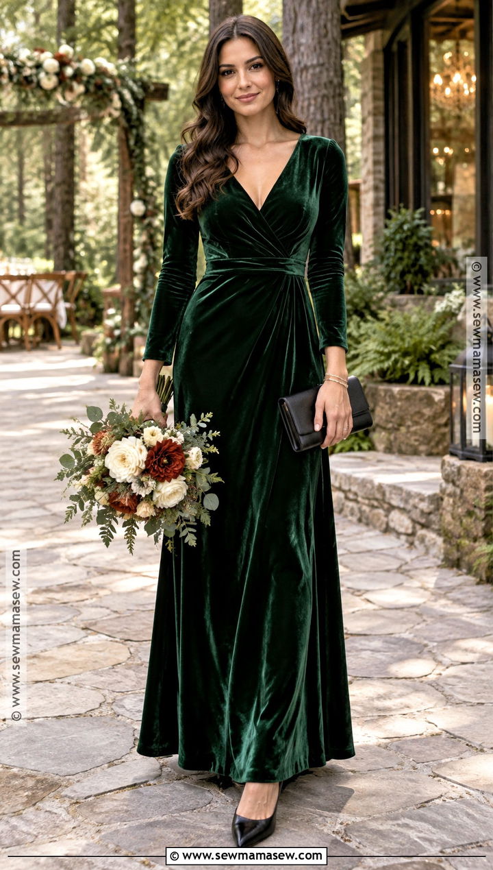 Forest Green Velvet Bridesmaid Dress - 15 fall tones bridesmaid dresses