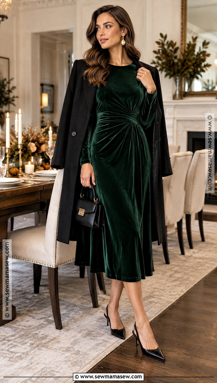 Forest Green Velvet Dress Thanksgiving Outfit - 20 Dress For Thanksgiving Outfit Ideas