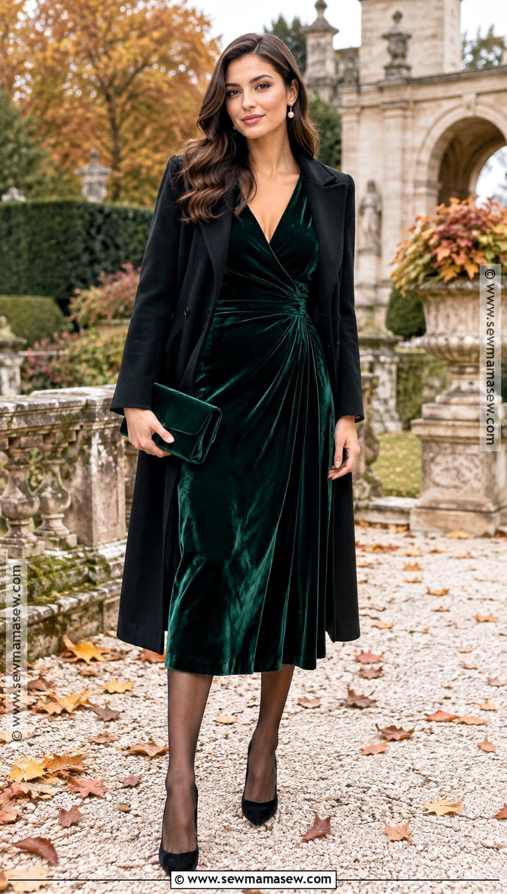 Forest Green Velvet Fall Engagement Dress - 20 fall engagement dress ideas