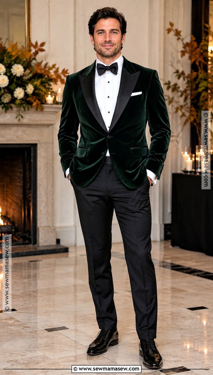 Forest Green Velvet Fall Groom Tuxedo - 15 fall groom wedding attire ideas