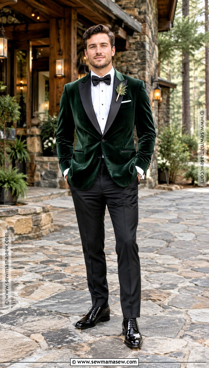 Forest Green Velvet Fall Wedding Tuxedo - 20 fall wedding tux groom attire ideas