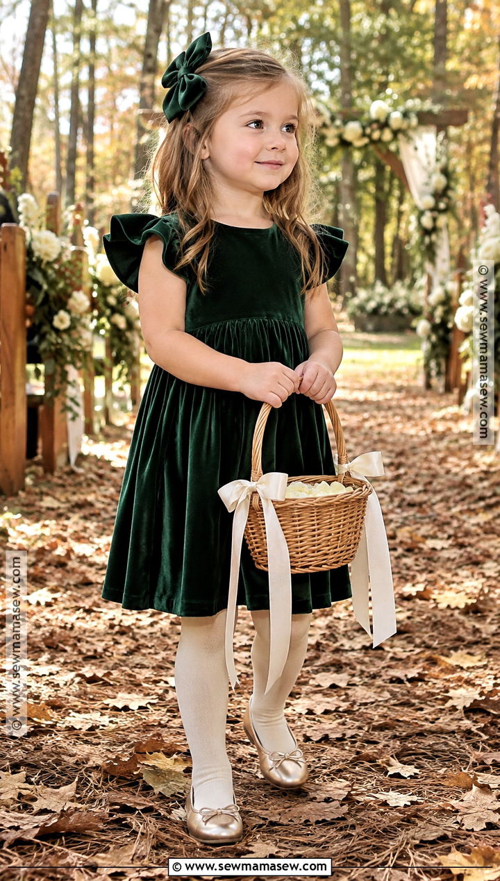 Forest Green Velvet Flower Girl Dress - 20 Fall Wedding Flower Girl Dresses