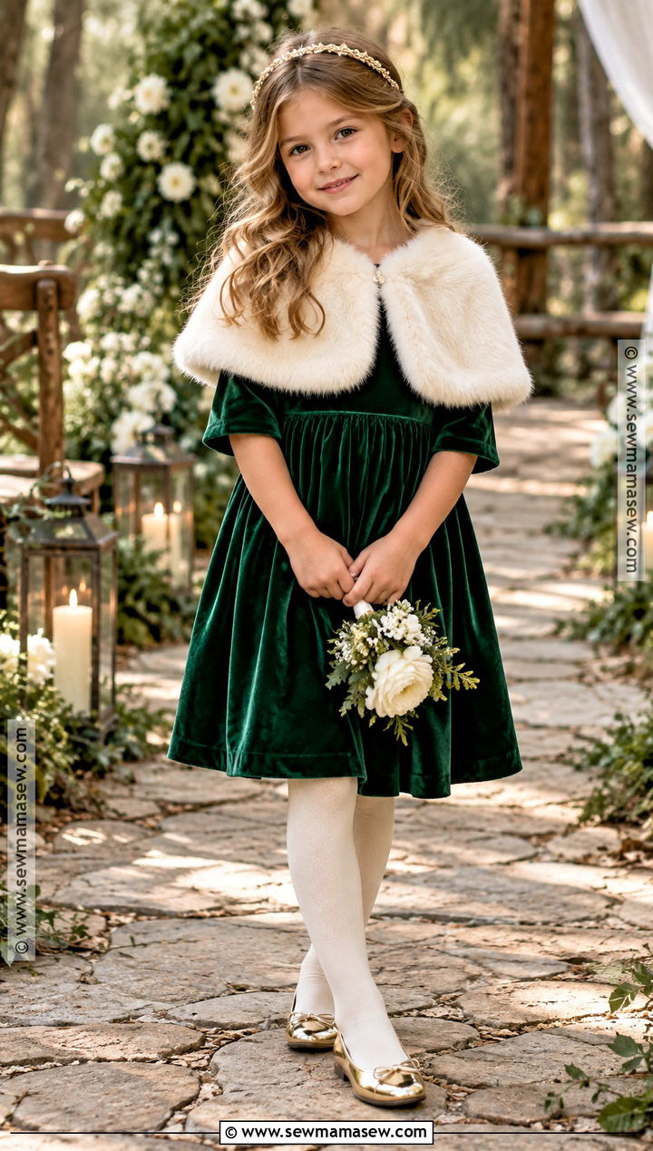 Forest Green Velvet Flower Girl Dress - 15 Fall Wedding Flower Girl Dress Ideas
