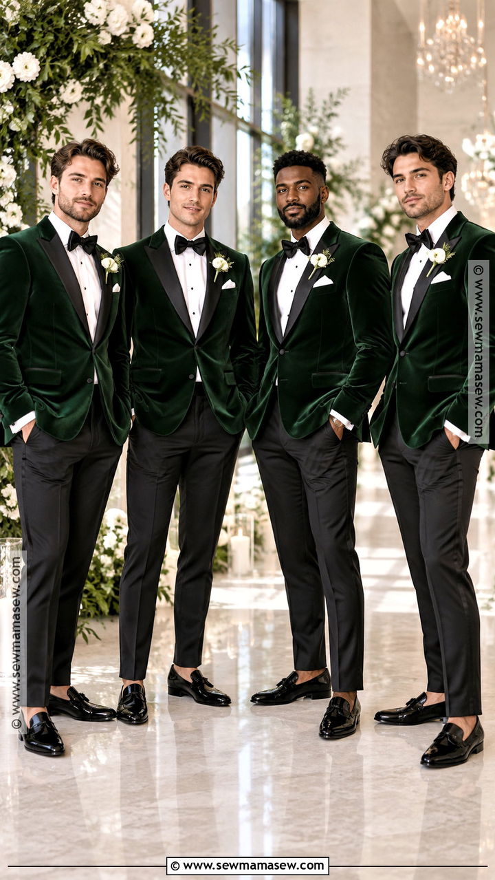 Forest Green Velvet Groomsmen Dinner Jackets - 20 groomsmen attire fall ideas