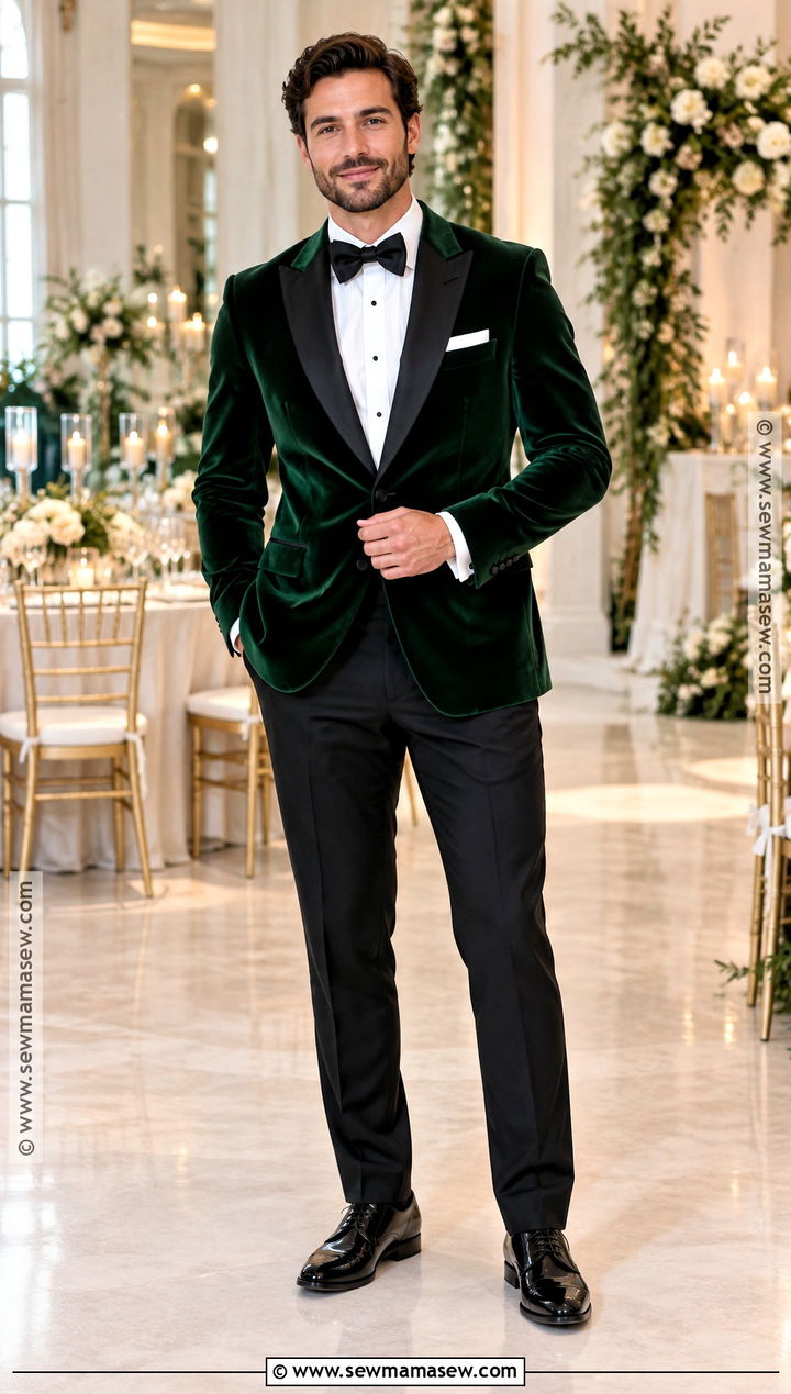 Forest Green Velvet Groomsmen Jacket - 15 autumn groomsmen attire ideas