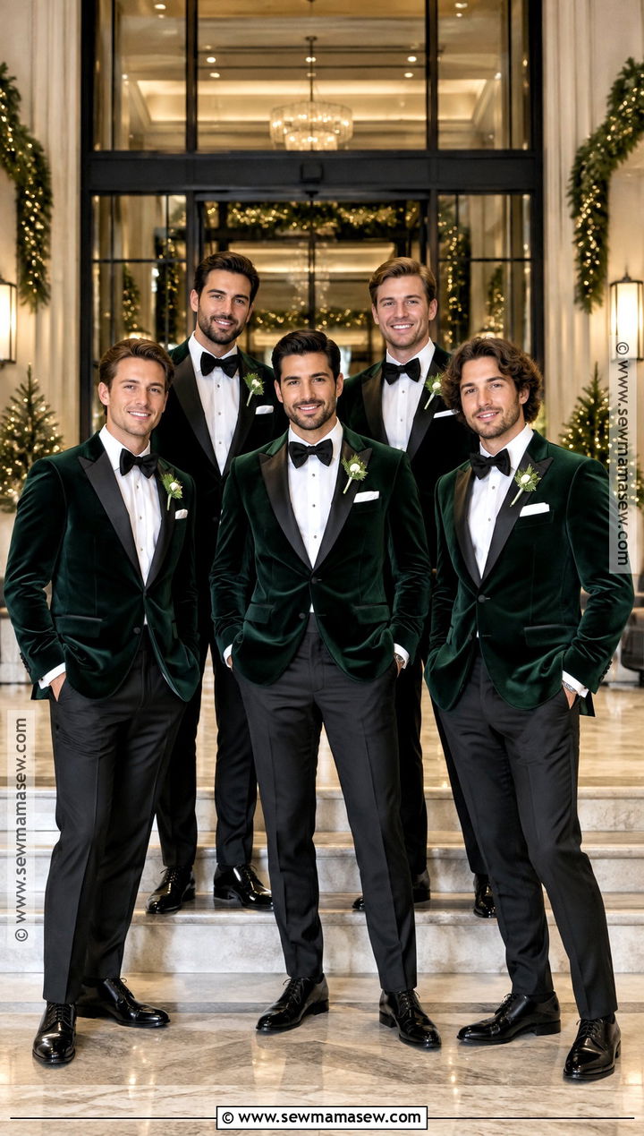 Forest Green Velvet Jacket With Black Trousers - 15 groomsmen outfits fall wedding