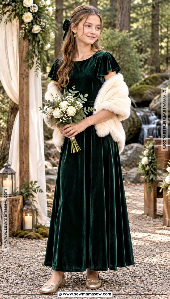 Forest Green Velvet Junior Bridesmaid Dress - 15 Fall Wedding Junior Bridesmaid Dresses