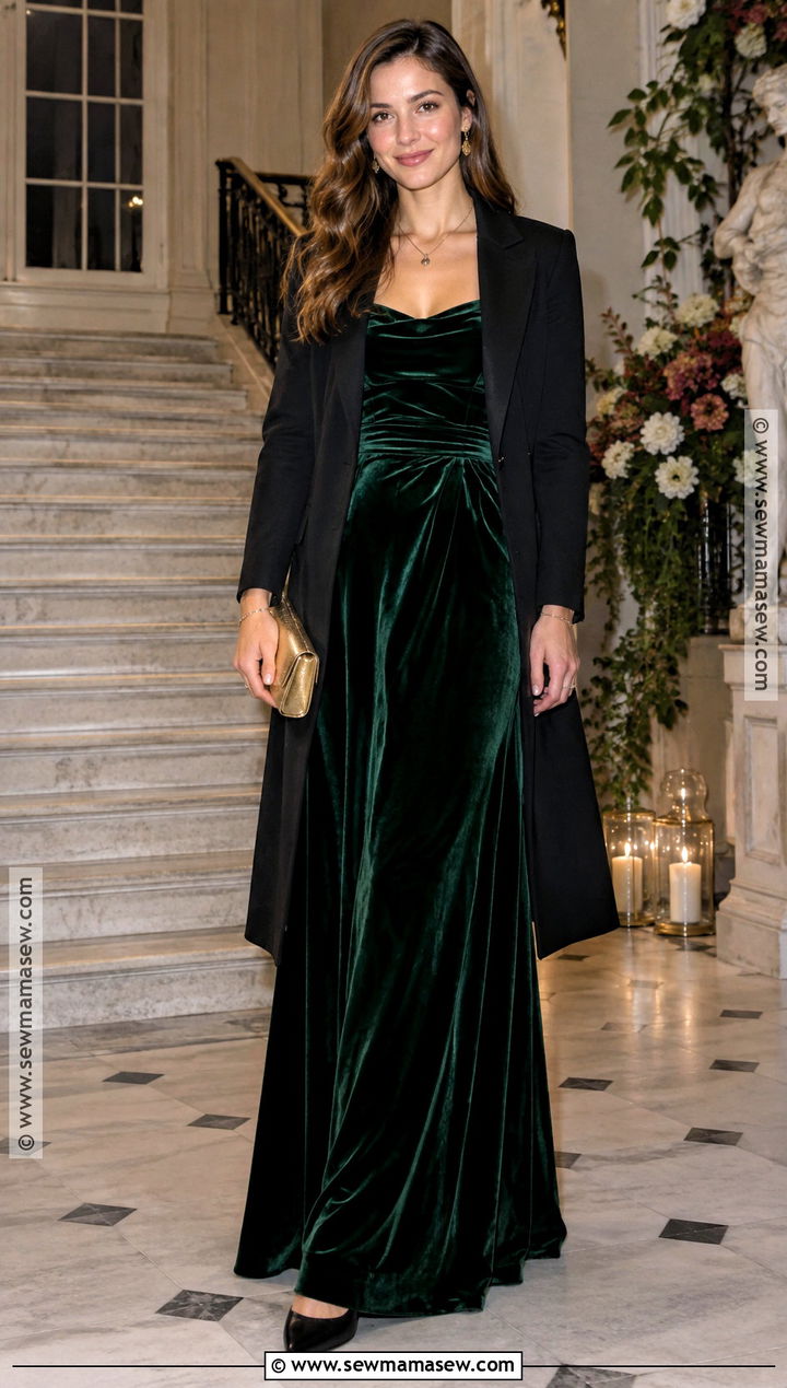 Forest Green Velvet Maxi Dress For October Wedding - 15 october wedding party attire ideas