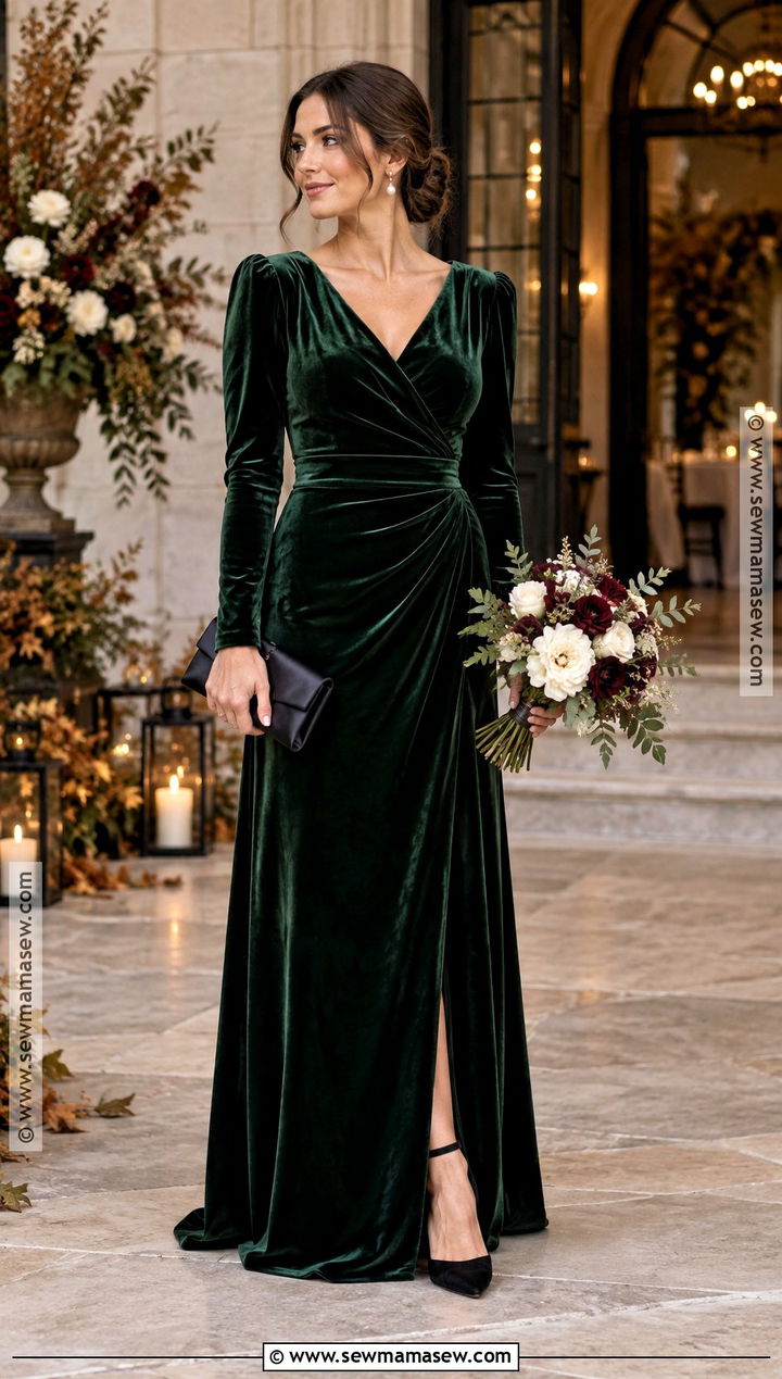 Forest Green Velvet October Bridesmaid Dress - 15 fall wedding ideas october bridesmaid dresses