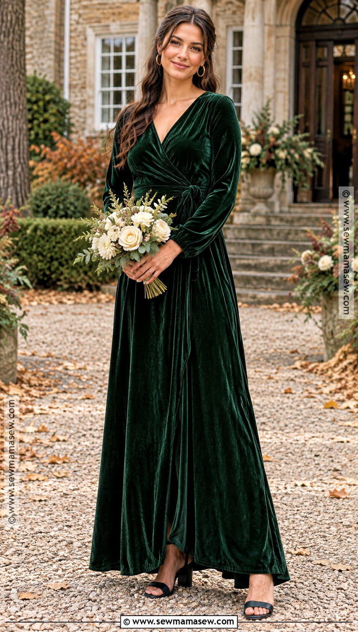 Forest Green Velvet Wrap Bridesmaid Dress - 20 bridesmaid dresses autumn