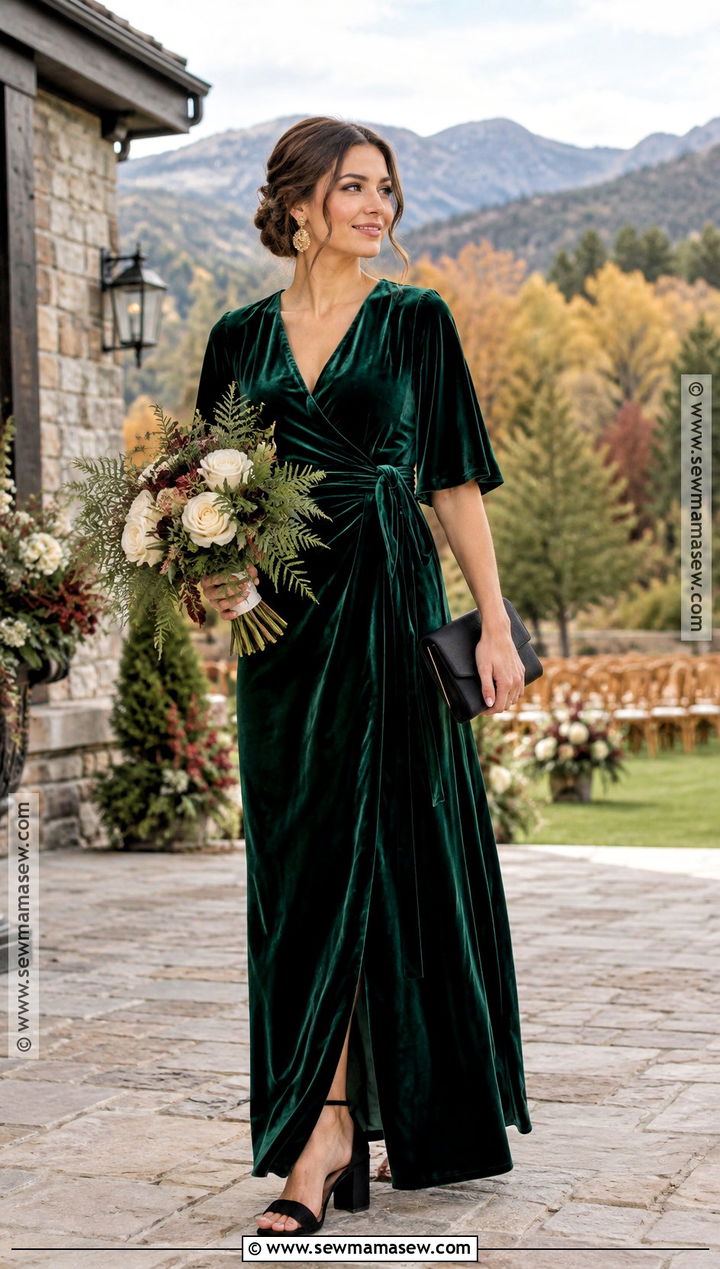 Forest Green Velvet Wrap Bridesmaid Dress - 15 Dark Fall Bridesmaid Dresses
