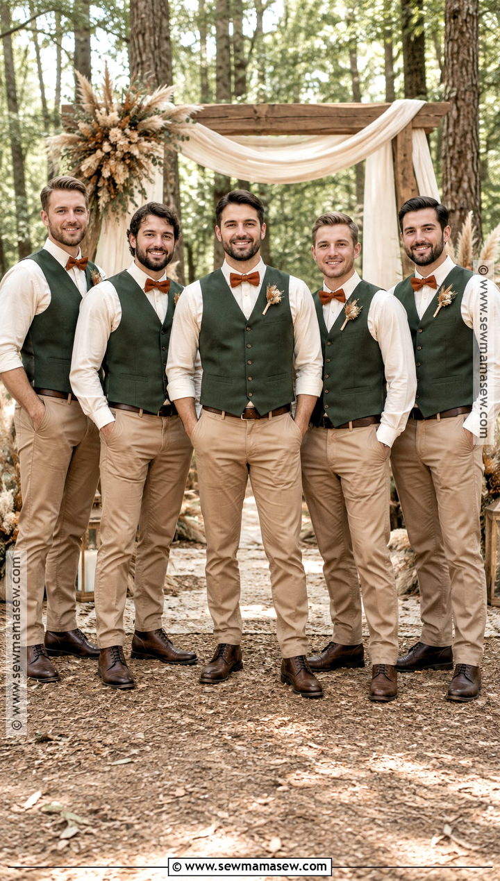 Forest Green Vest Boho Fall Groomsmen Attire - 15 boho fall groomsmen attire ideas